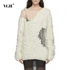 VGH Casual Beige Irregolare Cut-Out Maglione da donna Girocollo Manica lunga Moda coreana Maglioni larghi Donna Autunno 231031