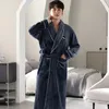 Men's Sleepwear Mens Long Bath Robe Warm Flannel Coral Fleece Kimono Bathrobe Male Dressing Gown Robes Pijamas Hombre