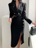 Tvådelklänning Autumn Women Elegant Casual Blazer kjolar kostym Vintage Crop Jackets Sexiga midi Saya -bitar Set kvinnliga chic kläder