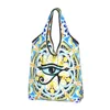 Sacs à provisions méditerranéen bleu et or mauvais œil femmes portable grande capacité épicerie Hamsa Nazar amulette Boho Shopper fourre-tout