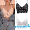 Camisetas para mujer BAY-Camisola acolchada para mujer Correa de espagueti ajustable Encaje floral Bralette sin aros Sujetador largo