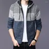 Men's Sweaters Men's Hooded Knitwear Autumn Winter Fleece Thick Wool Sweater Warm Slim Fashion Striped Cardigan Jacket Casual Coat