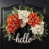 Decorative Flowers 18 Inch Artificial Wreath Hydrangea Front Door Decoration Wall Background Christmas Decor Hello Autumn Home