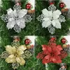 Decorative Flowers Wreaths Decorative Flowers 5Pcs 9/11/16Cm Glitter Artificial Flower Christmas Poinsettia Fake For Home Decoration Dhhpj