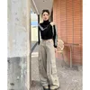 Kvinnors byxor khaki last solid y2k stil kvinnor amerikansk vintage mode rak bred ben high street kvinnlig sommarbyxor