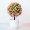 Fiori decorativi Simulazione Pianta Sakura in vaso Palla di neve con vaso Piante artificiali Bonsai Verde Piccolo albero Mini palla Decorazione floreale