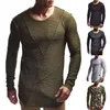 T-shirts pour hommes joli printemps T-shirt hommes couleur unie à manches longues col rond en cuir irrégulière décontracté chemise de sport moi