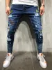 Herren Jeans Herren Hip Hop Fashion Stickerei Print Skinny Destroyed Denim Pencil Pants Herren Casual Slim Ripped PantalonesMen's