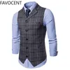 Men's Vests Mens Casual Business Men Suit Male Lattice Waistcoat Fashion Sleeveless Smart Top Grey Blue 230331