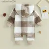 Tute 0-18 mesi Neonati maschi peluche tute calde neonato autunno inverno vestiti bambino manica lunga bottone giù plaid con cappuccio pagliaccettoL231101