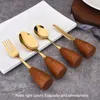 Ensembles de vaisselle 1pcs manche en bois couteau et fourchettes 304 solide en acier inoxydable jaune poire matériel vaisselle chinoise type vertical cuisine