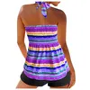 Costume da bagno bikini da donna 2023 Tankini set grande a pieghe con lacci digitale a righe con stampa tie-dye con bretelle da spiaggia costume da bagno diviso