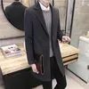 Trench da uomo Cappotto con colletto con bavero Elegante cardigan di media lunghezza tinta unita formale da lavoro per l'autunno inverno in lana