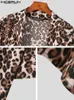 Chándales de hombre INCERUN Conjuntos de moda para hombre Estampado de leopardo Suelto Manga larga Puntada abierta Pantalones de rebeca 2PCS Streetwear 2023 Hombres Trajes casuales 5XL W0322