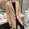 Trench da uomo Cappotto con colletto con bavero Elegante cardigan di media lunghezza tinta unita formale da lavoro per l'autunno inverno in lana