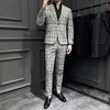 Men's Suits High-quality (suit Western Pants) Business Handsome Korean Version Slim Plaid Solid Color Wedding Suit Two-piece Set