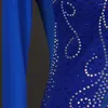 Sahne Giyim 2023 Kadın Standart Balo Salonu Dans Elbisesi Mavi Organza Etek Seks Pullu Kostümler Flamenko Waltz MQ032