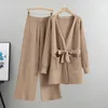 Robe de deux pièces automne hiver costume tricoté chaud femmes pull à manches longues pantalons à jambes larges ensembles vêtements chauds tenues de cardigan en vrac