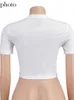 Kvinnors t-shirt simenual kedja tryck kort ärm baddie beskurna toppar sommar vita kvinnor streetwear grundläggande smala tee skjortor bodycon crewneck topp 230331