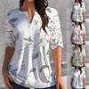 Women's Blouses Women Lace Tops Shirt Trendy Sexy See Through Mesh Short Sleeve V Neck Casual Fitted Tunic Polyester Long Blouse