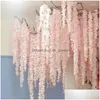 Decorative Flowers Wreaths Decorative Flowers 30Cm Artificial Cherry Blossom Vine Silk For Party Wedding Ceiling Decor Fake Garland Dhi8Y