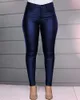 Pantalon de couleur unie pour femmes, jean slim taille haute, Capris en simili cuir PU, Leggings extensibles