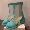サンダル夏の女性ブーツプラットフォームシューズレザーメッシュ通気性高トップ透明な靴下2023