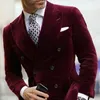 Mens Suit Blazers Burgundy Velvet Blazer Double Breasted Dinner 재킷 우아한 흡연복 코트 231031