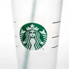 Mugs Starbucks 24oz/710ml Plastic Mugs Tumbler Mermaid Goddess Reusable Clear Drinking Flat Bottom Pillar Shape Lid Straw Cups mug 1101 Best quality