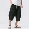 Shorts pour hommes hommes coton lin couleur unie taille élastique T hip-hop respirant décontracté 3/4 pantalons pantalons de Yoga japonais et coréens