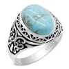 Bagues en grappe classique en argent sterling 925 bague turquoise naturelle hommes et femmes style punk turc anniversaire fiançailles bijoux fête RingClus