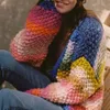 Kadın Sweaters Jastie Rainbow Stripe hırka kazak Kadınlar Sonbahar Kış Kış El Dikişli Örgü Haligan Ceket Jumper Gevşek Kazak 231031