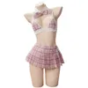 Ani Japanese School Student Uniform Costumes Cosplay Peach Girl Sexy Pink Plaid Erotic Pamas Lingerie Outfit Set cosplay