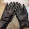 Autumn Winter Cashmere Gloves Luxury Women Black Leather Mittens Designer Letter Hollow Five Finger Gloves