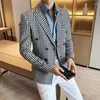 Costumes pour hommes Printemps / Automne Blazers Style coréen Haute qualité Plaid Business Casual / Mariage Slim Fit Élégant Robe à double boutonnage / smoking