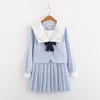 Set di abbigliamento Abito JK giapponese Colletto ricamato Uniforme scolastica da donna Costumi cosplay da marinaio alto Gonna a pieghe per ragazze studentesche