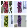 Flores decorativas Violeta Flor artificial Plantas de ratán falsas Guirnalda Decoración de la pared Banquete de boda Vines Cesta colgante