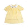 Girl Dresses 2023 Spanish Baby Girls Summer Daily Dress Children Embroidery Lace Patchwork Puff Sleeve Kids Princess Yellow Frocks