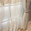 Curtain Luxury Pearls Embroidered Tulle Curtains for Living Room Flowers Rope Embroidery Gauze Window Drapes Bedroom 231101