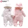 Jumpsuits Winter Baby Clothes Baby Girls Baby Boys Unisex Solid Fleece Rabbit Hooded Footed / Footie Long-sleeve Baby JumpsuitL231101