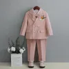 Clothing Sets Child Fomal Dress Suit Set British Style Baby Boys Wedding Birthday Party Performance Costume Kids Blazer Pants Bowtie Clothes 230422