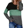 Polos femininos mulheres blusa cor bloco solto manga comprida pulôver outono inverno elegante camiseta