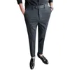 Herenpakken zomer enkel lengte pak broek broek broek voor mannelijke ijs zijden Koreaanse stijl dunne man formeel 2023 Korea kleding g147