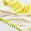 New 2022 Girls Swimsuit 5-14Y Swimsuit Ruffle Style Two Piece Children's Swimwear Yellow Floral Swimsuit For Girl Bathing Suit SwimTwo-Piece Suits girls ruffle