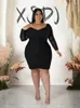 Plus size jurken korte en elegante feestjurk met lange mouwen en mesh doorzichtige sexy huiddichte groothandel drop