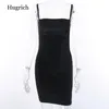 Casual Dresses Black Velvet Spaghetti Strap Dress Front Ruched Mini Skinny Sleeveless Off Shoulder Women Fashion Elegant Party