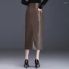 スカート長いスリムファッションPUレザースカートハイウエストペンシル女性