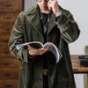 Men S Trench Coats Coat Corduroy Green Loose Fit Mid Length Business Casual Gentlemen Jacket Autumn Winter Wear 231101
