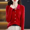 Malhas femininas outono inverno 2023 gola polo magro senhoras topos moda casual manga longa chique doce botões de malha cardigan camisola feminina