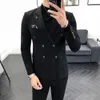 Erkekler Suits Blazers Erkekler Takım Çift Kelime Kruvaze Tepeli Yaka Siyah Bej Gri 2 PCS Blazerpants Düğün İnce Fit Resmi İş Ropa Hombre 231101